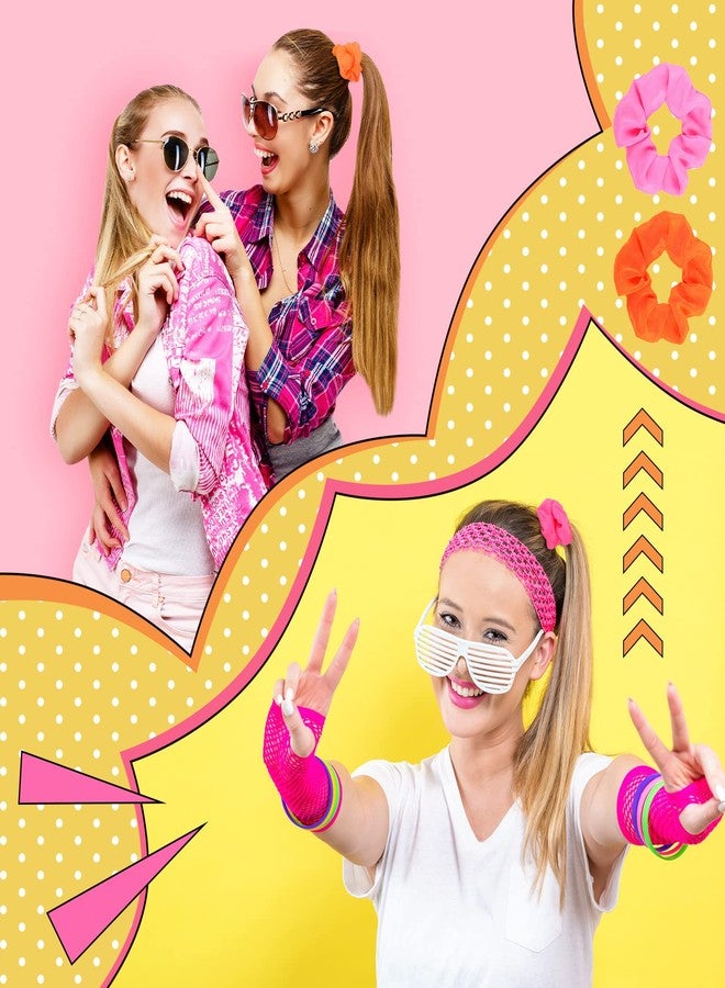XunYee 12 Pcs Neon Scrunchies Bulk for 80s Hair Ties Bright Color Neon Hair Accessories Scrunchy Elastic Hairbands for Women Ropes Ponytail Bands 90s Party Outfits Workout, 6 Solid Colors - Image 5